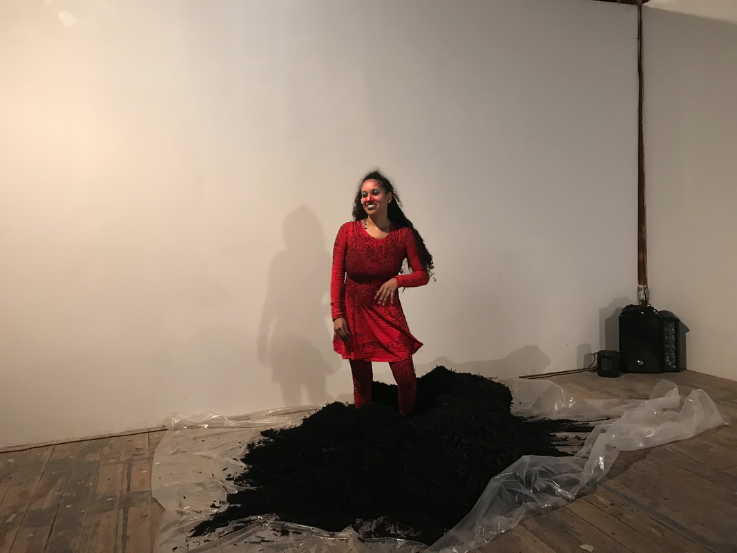 CHRISTIAN CRUZ, MOMENTS AFTER CONCLUDING PERFORMANCE. PERFORMANCE AT SATELLITE ART SHOW AUSTIN, PERFORMANCE IS ALIVE 2019