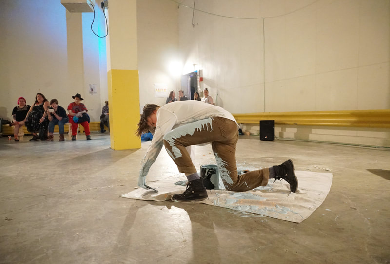 Amanda Hunt (Brooklyn) performs Unidentifiable Intimacy, Performance is Alive at Satellite Art Show 2019 | Photo by Rachel Rampleman
