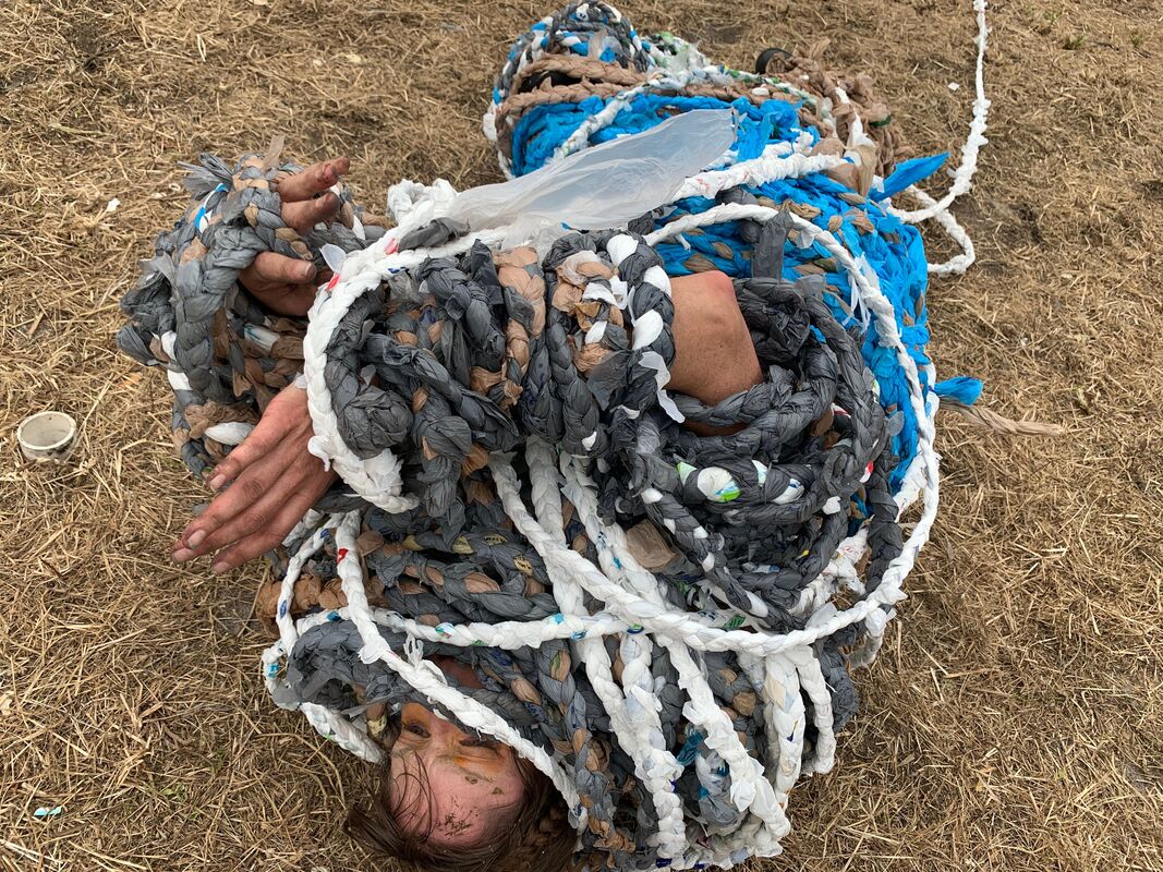 GINGER WAGG AND MIKE DIMPFL (DURHAM, NC, USA), Performing, LEAVING IMPOSSIBLE THINGS UNATTENDED: HUMAN/PLASTIC/BALL | Photo courtesy of Performance Is Alive, Alive At Satellite 2019. 